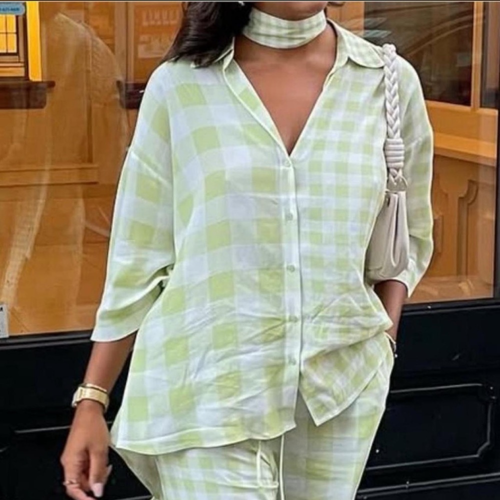 Isabelle Quinn Plaid Green Women's Top